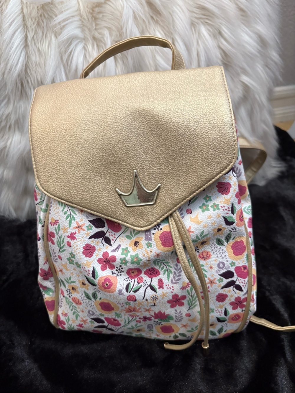 Disney Gold Floral Mini Backpack with Crown Accent